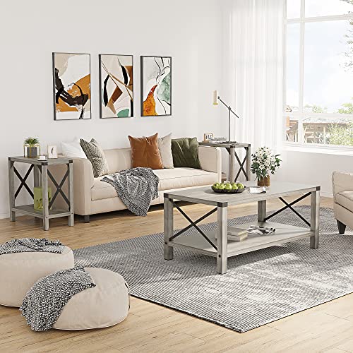 IDEALHOUSE Narrow End Table Set of 2 for Small Spaces, Rectangular Farmhouse Nightstand Sofa Side Table for Living Room, Bedroom, Lounge(Grey) - WoodArtSupply