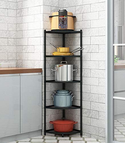 MAGCOLOR 5-Tier Kitchen Corner Shelf Rack, Free Standing Pot Rack for Organizer Stainless Steel Cookware Stand MAGCOLOR