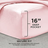 Juicy Couture King Size Silk Satin Bed Sheet Set, Deep Pocket Silky King Sheet Set with 1 Fitted Sheet, 1 Flat Sheet and 2 Pillow Case, Wrinkle Resistant and Anti Pilling Bed Sheets - Pink Juicy Couture