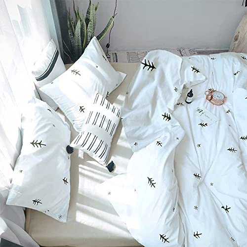 BuLuTu Kids Duvet Cover Full Size Cotton White/Grey,Premium Boys Girls Bedding Sets Twin,Single Bed Comforter Cover Zipper Closure,Forest Tree Print Pattern,Super Soft,Breathable,No Comforter BuLuTu