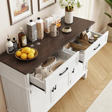48 Inches Buffet Cabinet with Storage, Farmhouse Sideboard Buffet w/2 Drawers and 3 Doors, Wood Coffee Bar Cabinet with Adjustable Shelves, Sideboard Storage for Kitchen, Living Room, Off White ONBRILL