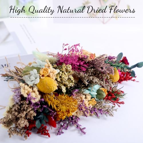 Tinideya 48 Pcs Dried Flowers Bouquet Boho Mini Dried Flower with Stem Small Dried Floral Plants Mixed Natural Flowers Bundles for Crafts Vase DIY Photo Props Wedding Decoration - WoodArtSupply