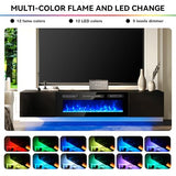 OneBlis 70'' Floating TV Stand with 36" Electric Fireplace, Wall Mounted Entertainment Center with Storage for TVs up to 80", Adjustable 12-Color LED Media TV Console for Living Room,All Black OneBlis