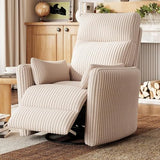 LINSY 360 Swivel Recliner Chair, Nursery Glider Rocking Chair with 2 Pillows, Corduroy Nursing Chair Comfy High Back Adult Rocker Recliner for Small Spaces, Nursery Bedroom Living Room (Beige)