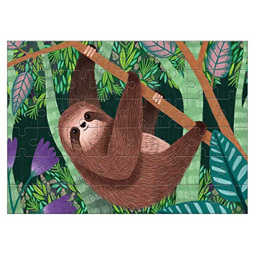 Mudpuppy Three-Toed Sloth Mini Puzzle, 48 Pieces, 8” x 5.75” – Perfect Family Puzzle for Ages 4+ – Jigsaw Puzzle Featuring a Colorful Illustration of a Sloth, Informational Insert Included