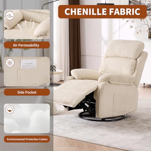 Adult 360° Rocking Recliner Chair，Nursery Rocker Reclining Chair with Side Pocket, a Comfy upholstered Single Sofa Armchair. Suitable for Living Room, Bedroom Nursing use, Velvet Fabric in Beige