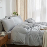 MWL Toy Striped Duvet Cover Set Twin Size 3 Pcs Breathable Durable 100% Washed Cotton Comforter Cover for All Seasons Chic Linen Like Textured Bedding Set (Light Blue White Pinstripes, Twin) MWL Toy