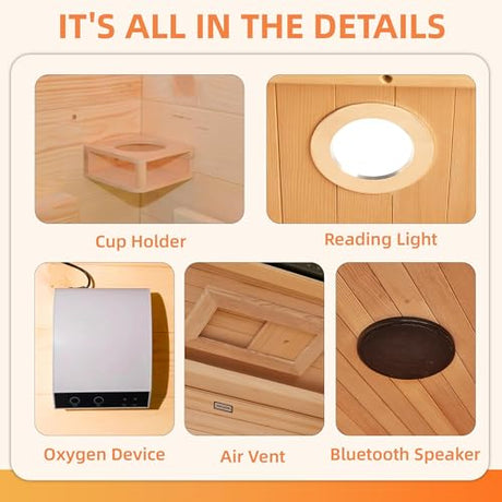 SWHSE Infrared Sauna, 1 Person Full Spectrum Roomy Saunas for Home, Indoor Dry Sauna with Rapid Heating 4 Carbon Panels&1 Carbon Tube, Bluetooth and 7 Color Therapy Lights, 110V SWHSE