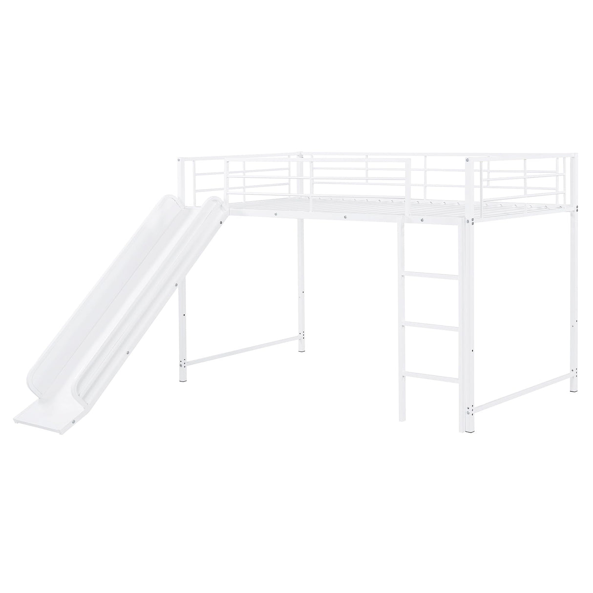 Bellemave Twin Over Twin Bunk Bed with Slide and Ladder, Metal Bunk Bed for Kids, Girls, Boys, Removable Fence, Low Bunk Bed with Slide, with Door, White Bellemave