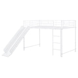 Bellemave Twin Over Twin Bunk Bed with Slide and Ladder, Metal Bunk Bed for Kids, Girls, Boys, Removable Fence, Low Bunk Bed with Slide, with Door, White Bellemave