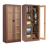 AFAIF 71" Tall Brown Metal Storage Cabinet with Glass Doors and Adjustable Shelves AFAIF