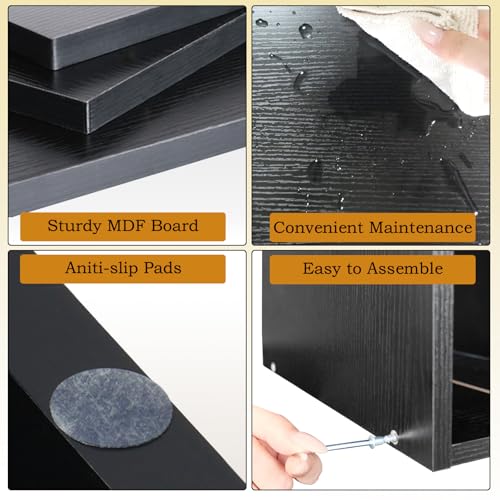 MARTY Printer Stand with Storage for Desk Large Desktop Printer Stand Shelf Riser with 6 Storage Compartments Wood Desk Paper Organzier File Organizer for Home/Office, Black MARTY