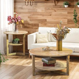 DS-HOMEPORT Wood Round Coffee Table for Living Room, 2 Tier Circle Rustic Coffee Table with Storage, Coffee Table for Apartment, Easy Assembly (Light Brown,35" Dx35 Wx18 H) DS-HOMEPORT