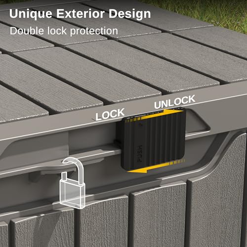 EAST OAK Outdoor Storage Box, 31 Gallon Deck Box Indoor and Outdoor Use, Waterproof Resin Storage Bin with Latch for Patio Cushions, Gardening Tools, Outdoor Toys, UV Resistant, Deep Grey EAST OAK