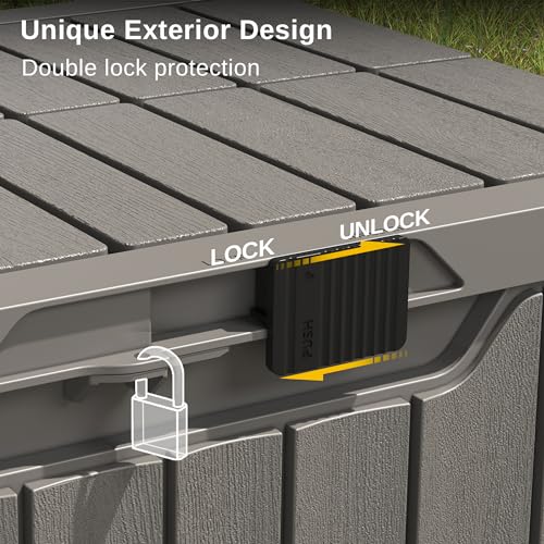 EAST OAK Outdoor Storage Box, 31 Gallon Deck Box Indoor and Outdoor Use, Waterproof Resin Storage Bin with Latch for Patio Cushions, Gardening Tools, Outdoor Toys, UV Resistant, Deep Grey - WoodArtSupply