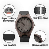 Engraved Custom Men Wood Watch,Analog Quartz Black Leather Handmade Sandalwood Natural Custom Wood Watch for Son Husband Anniversary Christmas Gifts (for Son from Dad) Kenon