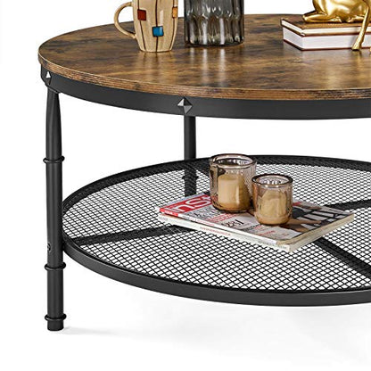 Yaheetech 35.5 Inch Round Coffee Table，Wooden 2 Tier Circle Coffee Table for Living Room, Industrial Coffee Table Set for Small Space, Rustic Brown - WoodArtSupply