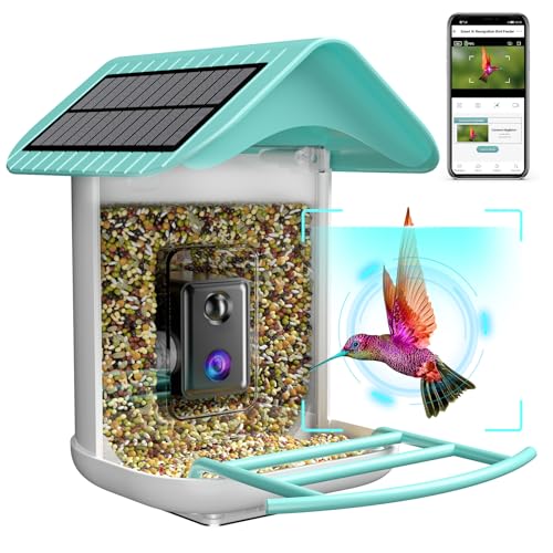 isYoung Smart Bird Feeder with Camera, Free AI Forever to Identify 11000+ Bird Species, Solar Panels Bird Video & Motion Detection Camera Auto Capture Notify (Dual Panel) - WoodArtSupply