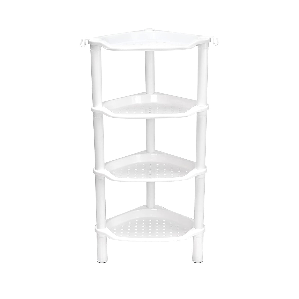 4 Tier Corner Shower Caddy, Rustproof, Plastic Shower Organizer for Bathroom, Bathtub, Shower pan, Bath Accessories Shower Caddies, 13.5 x 10 x 33.5 Inches, White (Round Slot White 4 Tier) SLZBCY