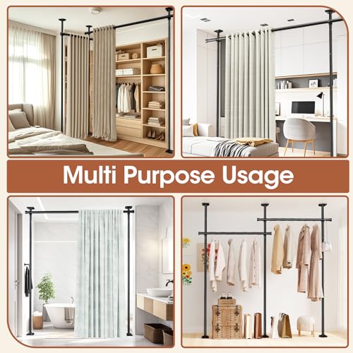 SUNALLY Room Divider No Drilling Curtain Rod Wall Divider for Room Separation, 4-10ft(H) 28-114inch(W) Adjustable, Heavy Duty Partition Space Separator Freestanding Tension Curtain Stand, Black SUNALLY