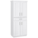 HOMCOM 72" Kitchen Pantry Cabinet, Freestanding Tall Storage Cabinet with 4 Doors, Drawer and 3 Adjustable Shelves for Dining Room, White HOMCOM