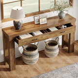 Tribesigns 63" Console Table, Farmhouse Entryway Table with 2 Drawers and H-Shaped Sturdy Legs for Hallway, Living Room, MDF, Light Brown Tribesigns