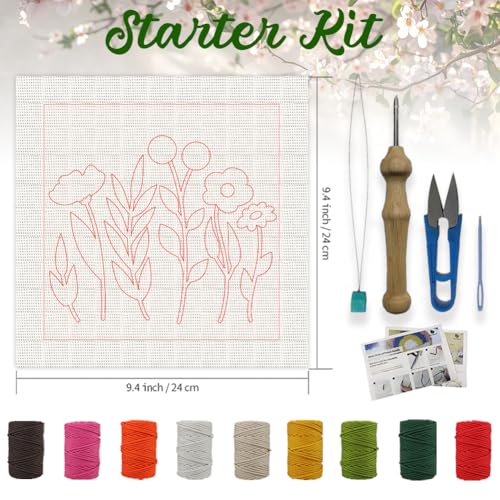 ORIGACH 2 Set Embroidery Punch Needle Kit with Frame, Wildflower Needle Punching Kit with Patterns, Threads, Tools & Instructions for Beginners & Adults, DIY Wall Hanging Decor