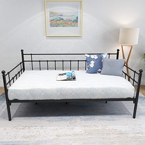 HOMERECOMMEND Metal Daybed Frame Twin Metal Slats Platform Base Box Spring Replacement Bed Sofa for Living Room Guest Room (Twin, Black) HOMERECOMMEND