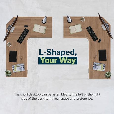 Vari ComfortEdge 80x60 L-Shape Electric Standing Desk – Height Adjustable Sit-Stand VariDesk for Corner Office with Reversible Left/Right Design + Walnut Top/Slate Legs (Ships in 3 Boxes) Vari