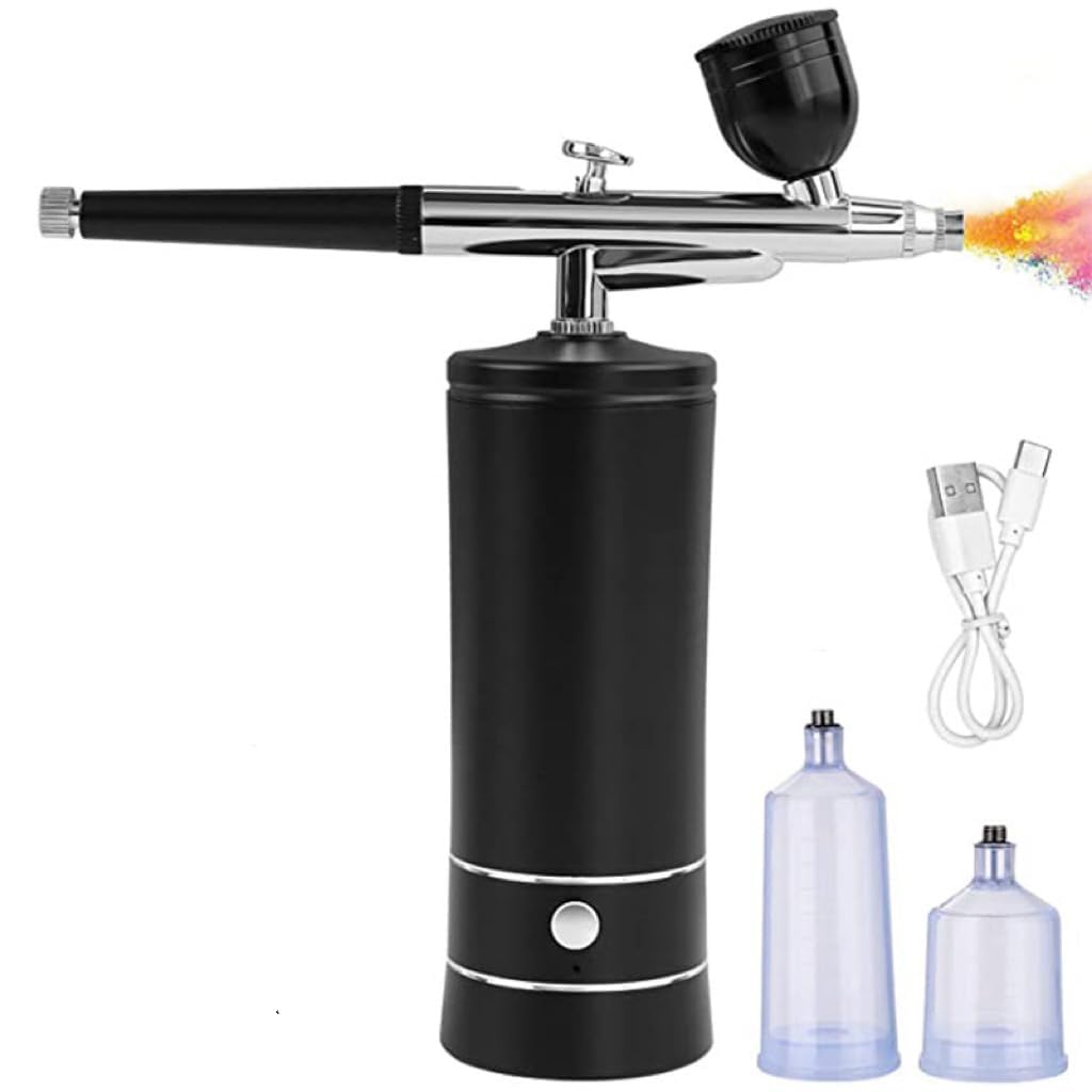 Airbrush, Upgraded Airbrush Kit with Compressor&rRechargeable Portable Cordless Air Brush Nail Machine, Airbrush Gun Set for Nail Art, Cake Decor, Makeup, Barber, Model Painting (Black) WoodArtSupply