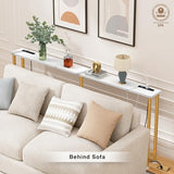Keelian 78Inch Console Table with Outlet, Sofa Table with Charger,Skinny Hallway Table, Narrow Entryway Table,Table Behind Sofa,for Living Room,Gold & White Keelian