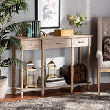 Baxton Studio Hallan Classic and Traditional French Provincial Rustic Whitewashed Oak Brown Finished Wood 3-Drawer Console Table Baxton Studio