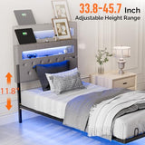 VINGLI Twin Floating Bed Frame with Upholstered Headboard,Charging Station/LED Lights, Modern Platform Bed,Heavy Duty Metal Bed Frame,Adjustable Headboard, No Box Spring Needed, Easy Assembly,Grey VINGLI
