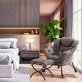 LITA Lazy Chair with Ottoman, Modern Accent Leisure Upholstered Sofa Chair, Contemporary Lounge Reading Chair with Armrests and a Side Pocket for Living Room, Bedroom & Small Space, Dark Grey LITA