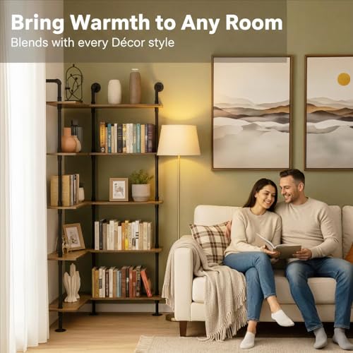 DOFURNILIM Industrial Pipe Corner Bookshelf, Wall Wooden Bookcase with Open Shelves, L Shaped Ladder Pipe Pantry Shelving for Living Room, Bedroom, Home, Office, 5 Tiers DOFURNILIM