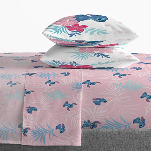 Jay Franco Kids Sheet Set with Fitted, Flat Sheets & Pillow Cover - Ultra-Soft Bedding with Pillowcase for Room Decor, Pink - Lilo & Stitch, 4 Piece Full Jay Franco
