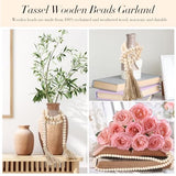 Geetery 6 Pcs Beads 58'' Wood Bead Garland with Tassels Rustic Country Decor Prayer Boho Beads Big Wall Hanging Decor Farmhouse Beads Versatile Prayer Beads for Home Wall Table Decor (White) Geetery