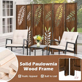Giantex Boho Rustic Room Divider, 6 Panel Carved Leaf Folding Wood Screen, Fully Assembled, 67'' Freestanding Privacy Partition Decorative Wall, Foldable Room Separator for Bedroom, Brown Giantex