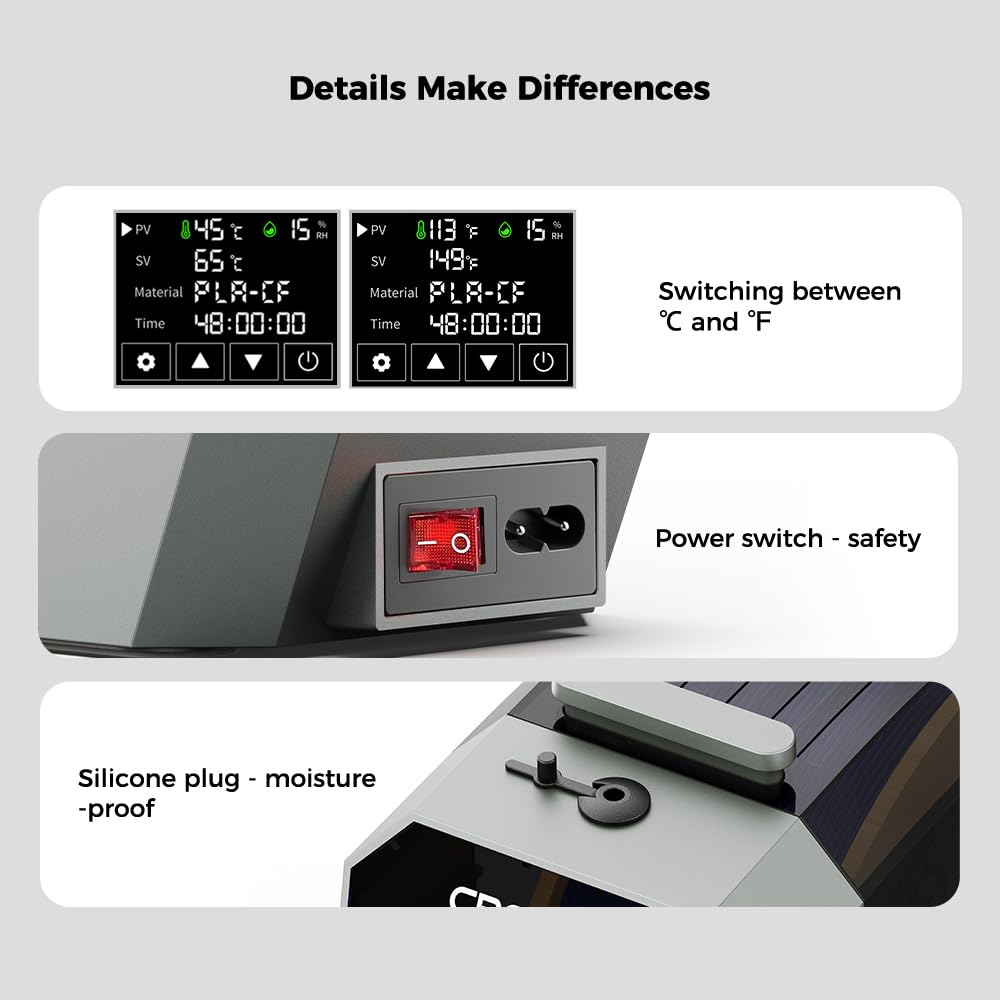 Creality Official Space PI Filament Dryer，3D Printer Filament Dryer Box with 360° 110W PTC Hot-Air Heating, Upgraded Filament Dehydrator Storage Box Support Nylon ABS PETG PLA TPU 1.75/2.85mm Skouphy