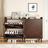 Wanfuder Shoe Storage Cabinet with 2 Flip Drawers & Adjustable Shelves,Narrow Shoe Cabinet Storage with Doors Side Hooks Wooden Shoe Rack Cabinet for Entryway,Hallway,Rustic Brown Wanfuder