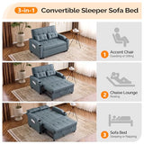 VINGLI Blue Grey Futon Sofa Bed Convertible Loveseat Sleeper Couch, Faux Leather Pullout Sofa Fold Out Couch Bed with USB Ports, Cup Holders, Armrest for Living Room, Bedroom Apartment Room VINGLI