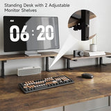 ONBRILL Standing Desk with 2 Adjustable Monitor Shelves, 63 x 24 Inches Electric Stand Up Desk with Memory Controller and Adjustable Height from 28-46 inches for Computer Workstations, Rustic Brown ONBRILL