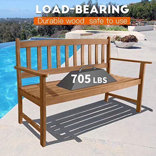 Patio Wood Bench Park Garden Outdoor Bench with Armrests Sturdy Acacia Wood Front Porch Chair, 705Lbs Weight Capacity, for Park Yard Patio Deck Balcony Lawn Decor, Natural Oiled