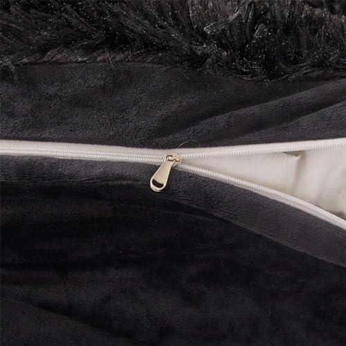 FOPPA Fluffy Black comforters Cover Twin Size - Ultra Soft Plush Bedding Sets 2 Pieces (1 Faux Fur Comforter Cover + 1 Fuzzy Pillow case) Girls Shaggy Bed Set (Black, Twin) FOPPA