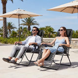 JEAREY Zero Gravity Lounge Chairs Set of 2, Adjustable Steel Mesh Recliners w/Pillows and Cup Holder Trays for Patio, Garden, Beach, Black