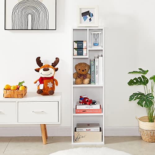 VECELO 4-Tier Bookcase, Modern Storage Cabinet with Height Difference Shelves for Standard Textbooks, 5 Cubes, Vertical or Horizontal, Easy Assembly, Pearl White VECELO