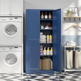 SteeLoong Kitchen Pantry Cabinet,71”Blue Metal Pantry Storage Cabinets with Doors and 4 Adjustable Shelves,Kitchen Cabinet with 2 Gold Handles,Tall Cabinet for Livingroom, SteeLoong