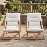 DAYAOUTDOOR Folding Wooden Lounge Chairs Set of 2, Outdoor Adjustable Reclining Patio Beach Chair with Thick Cushion, Portable Deck Lounge Chair for Backyard Lawn Pool Camping Balcony, Beige