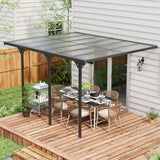 Outsunny 12' x 10' Outdoor Polycarbonate Pergola, Transparent UV Blocking Awning, Hardtop Deck Gazebo with Adjustable Posts and Height, Aluminum, Gray Outsunny