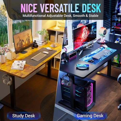 Veken 55 Inch Large Electric Standing Gaming Desk, Heights Adjustable,Sit to Stand Up, Work Home Office Computer Table for Study, Walking Pad, Writing, and Games, Wooden Desktop Desks, Black Veken